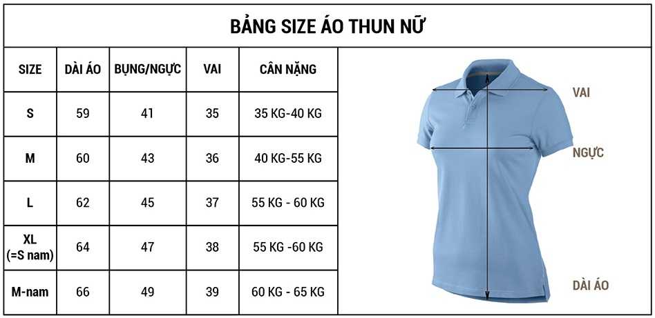 Bảng size áo thun theo số đo của cơ thể